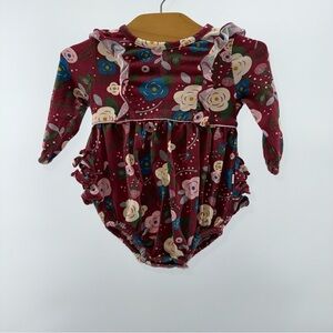 Ruffle Butts Burgundy Floral Baby Bodysuit